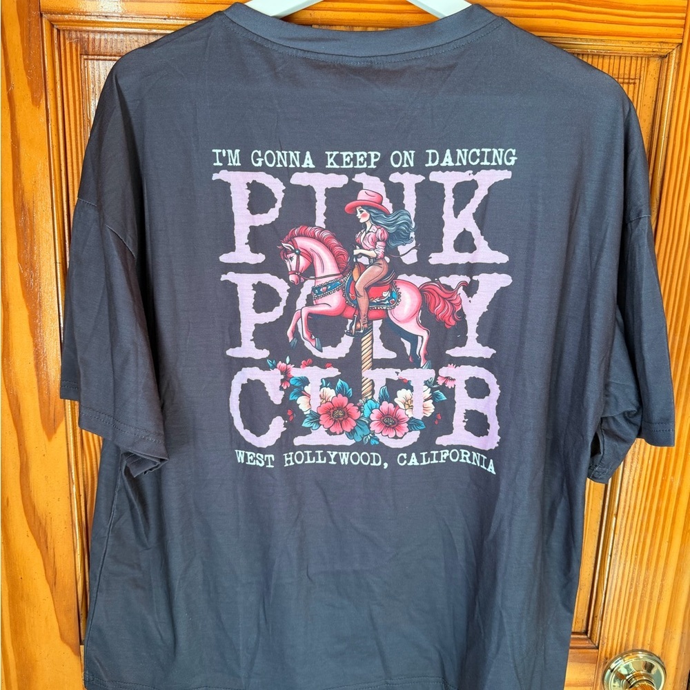 SHEIN Black Graphic “ Pink Pony Club “ Tee